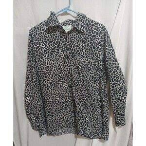 QUACKER FACTORY BUTTON UP BLOUSE  sz 1X-COLLAR-LONG SLEEVE -ABSTRACT-RHINESTONES